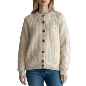 Vintage Wool Chunky Cable Knit Fisherman Sweater Size Medium Cream